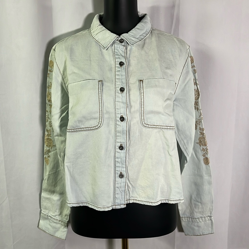 NWT Revolve One Teaspoon Brando Embroidered Distressed Denim Montana Shirt